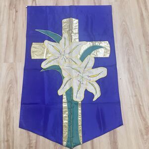 Vintage NCE Easter Lily Cross Christian Religious Decorative Flag Banner 1993